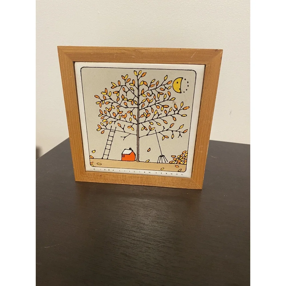 vintage 1984 summer season Lillian vernon framed tile art trivet